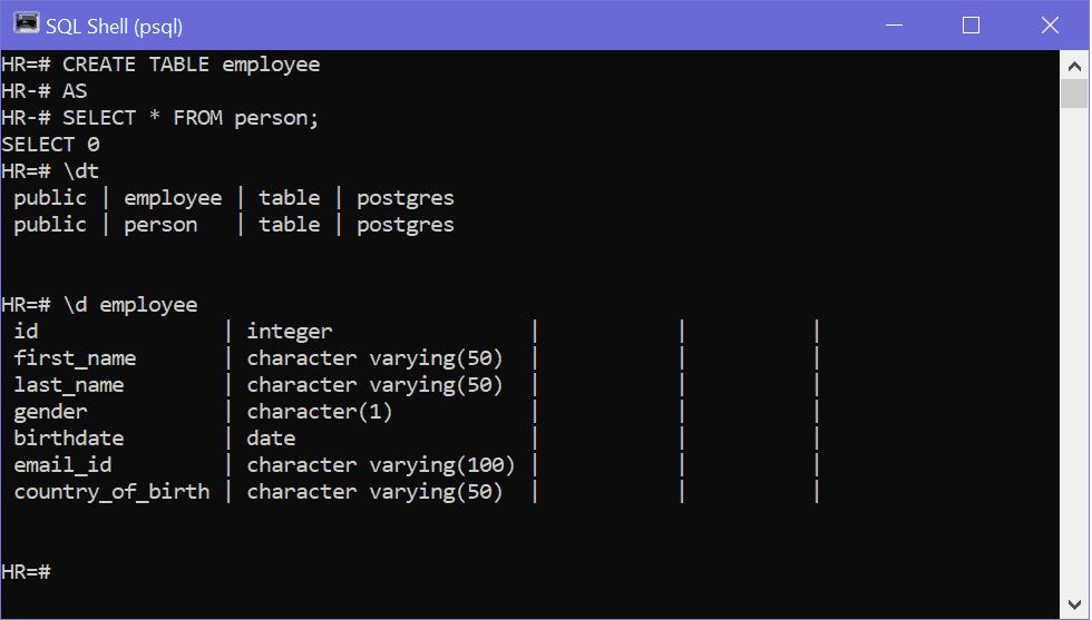 Create Tables In PostgreSQL