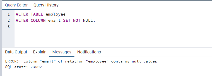 PostgreSQL NOT NULL Constraint