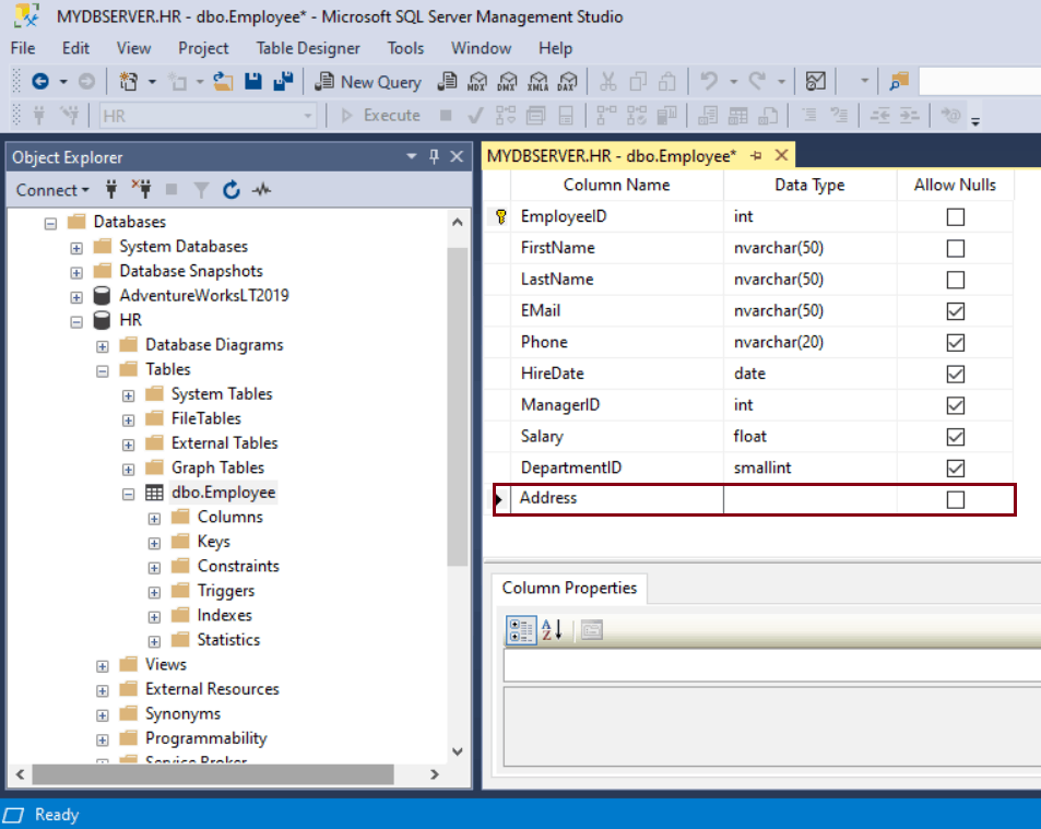 SQL Server ALTER TABLE ADD Columns In A Table