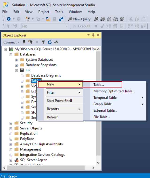 Create A New Table In SQL Server