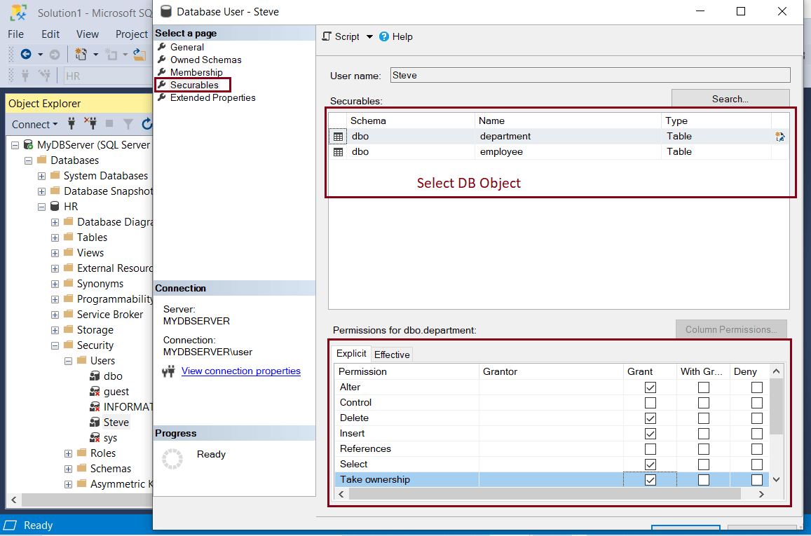 Assign Permissions To User In SQL Server