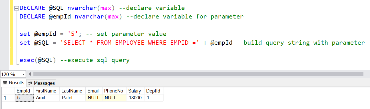 dynamic sql query variable assignment