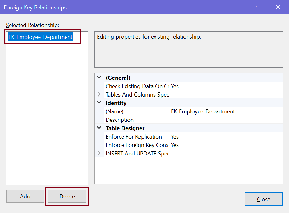 Modify Or Delete Foreign Keys In SQL Server