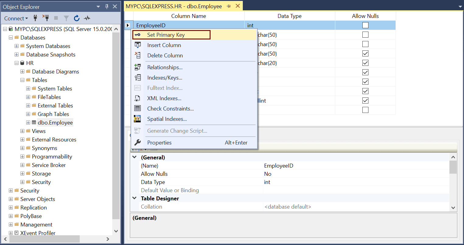 Primary Key In SQL Server