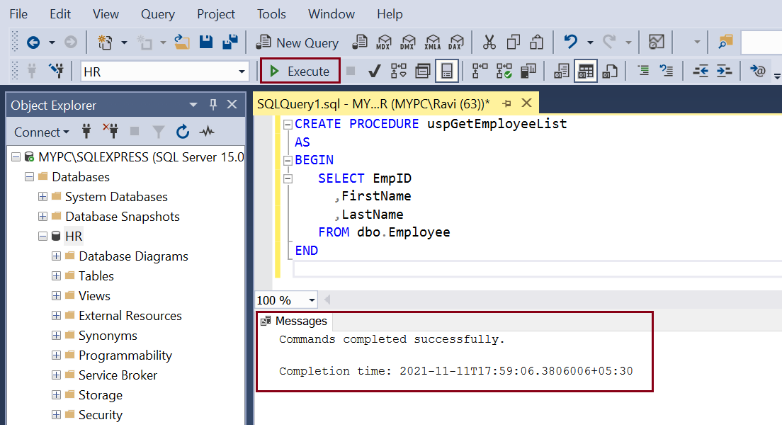 SQL Server Stored Procedures Create Alter Rename Execute