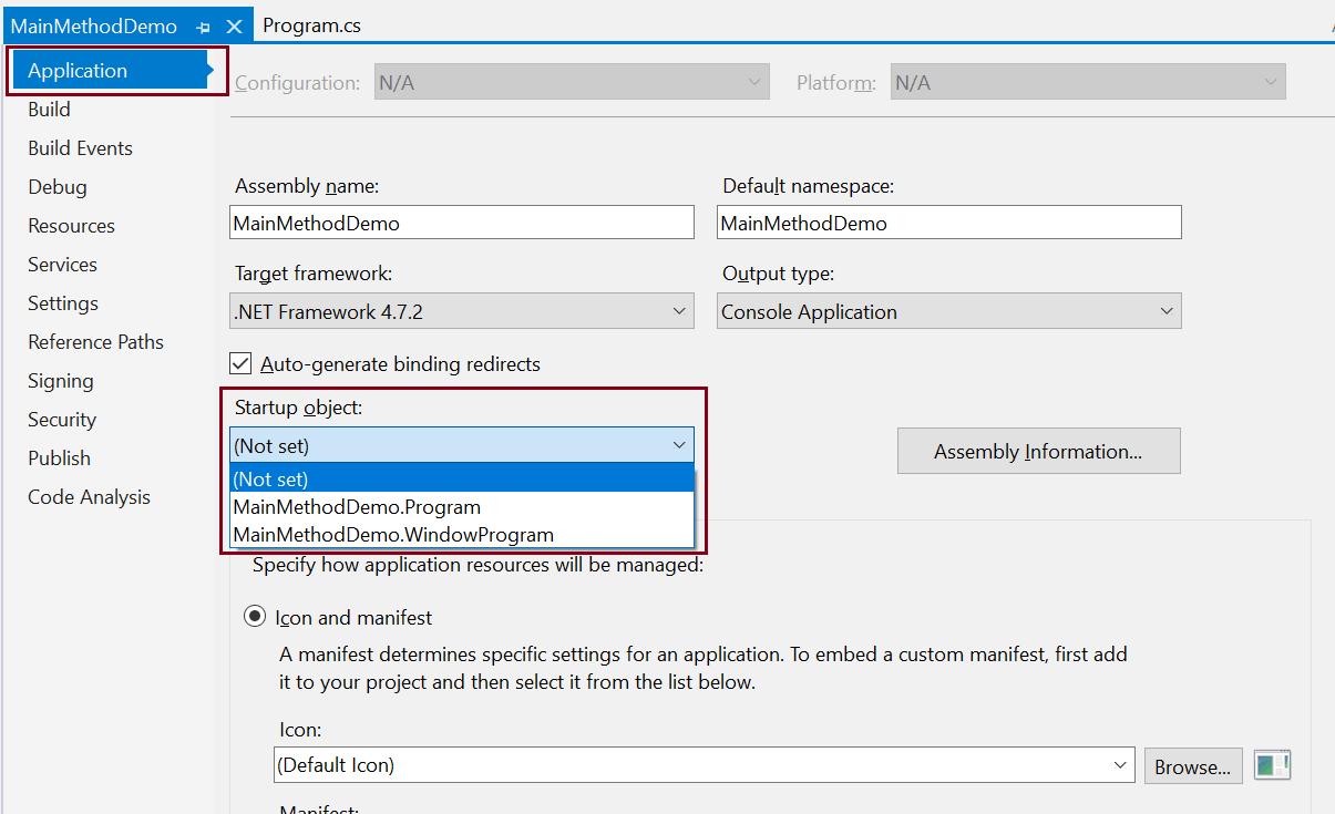 Configure Startup Object