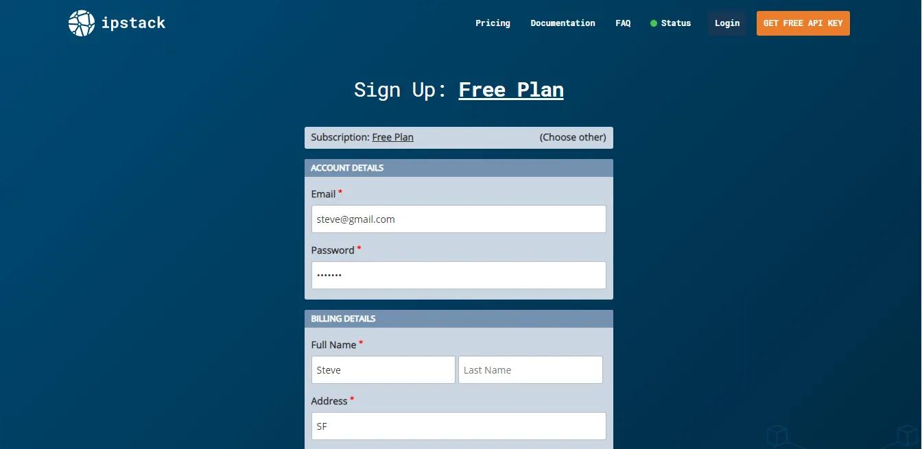 ipstack Sign-up