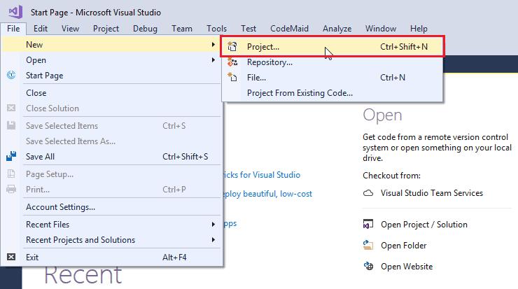 Create a New Project in Visual Studio 2019