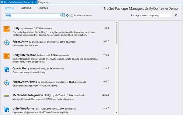 Install Unity Container in Visual Studio