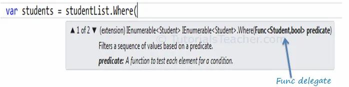 Func delegate parameter in Where extension method