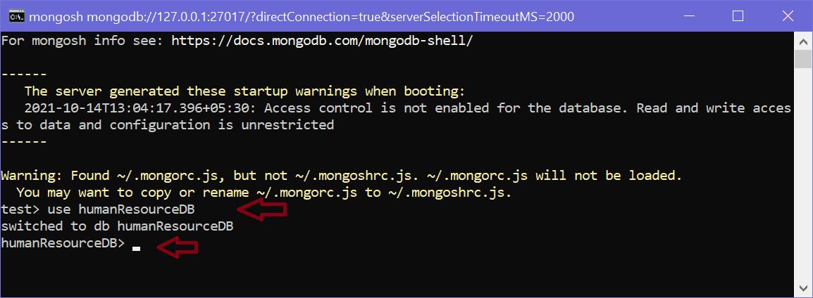 Create or Switch Database in MongoDB Shell