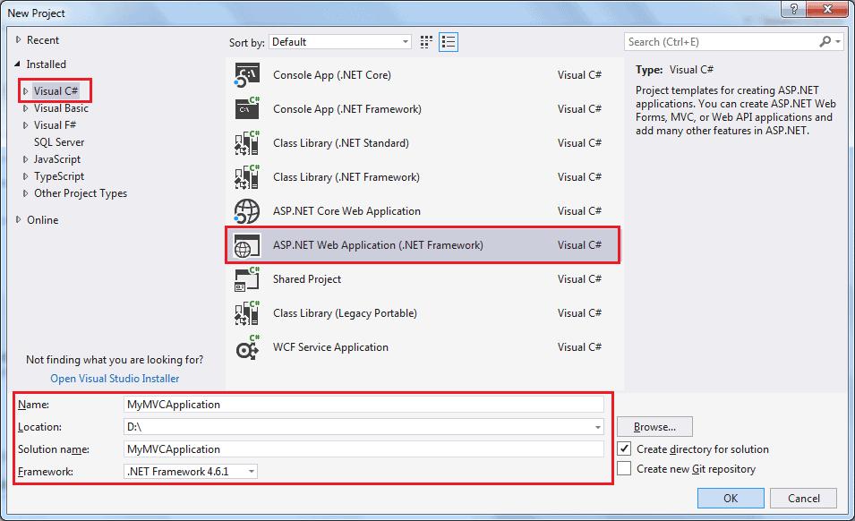 Select MVC Project Template