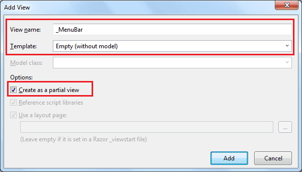Add Partial View