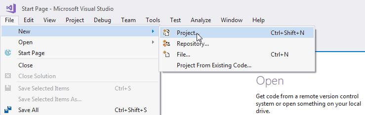 Create a New Project in Visual Studio