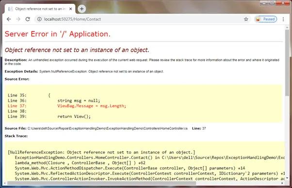 Default Error Page in MVC