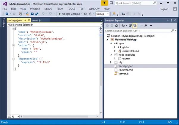 Express.js in Visual Studio