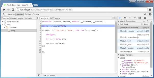 Node.js Debugging in Chrome using Node Inspector