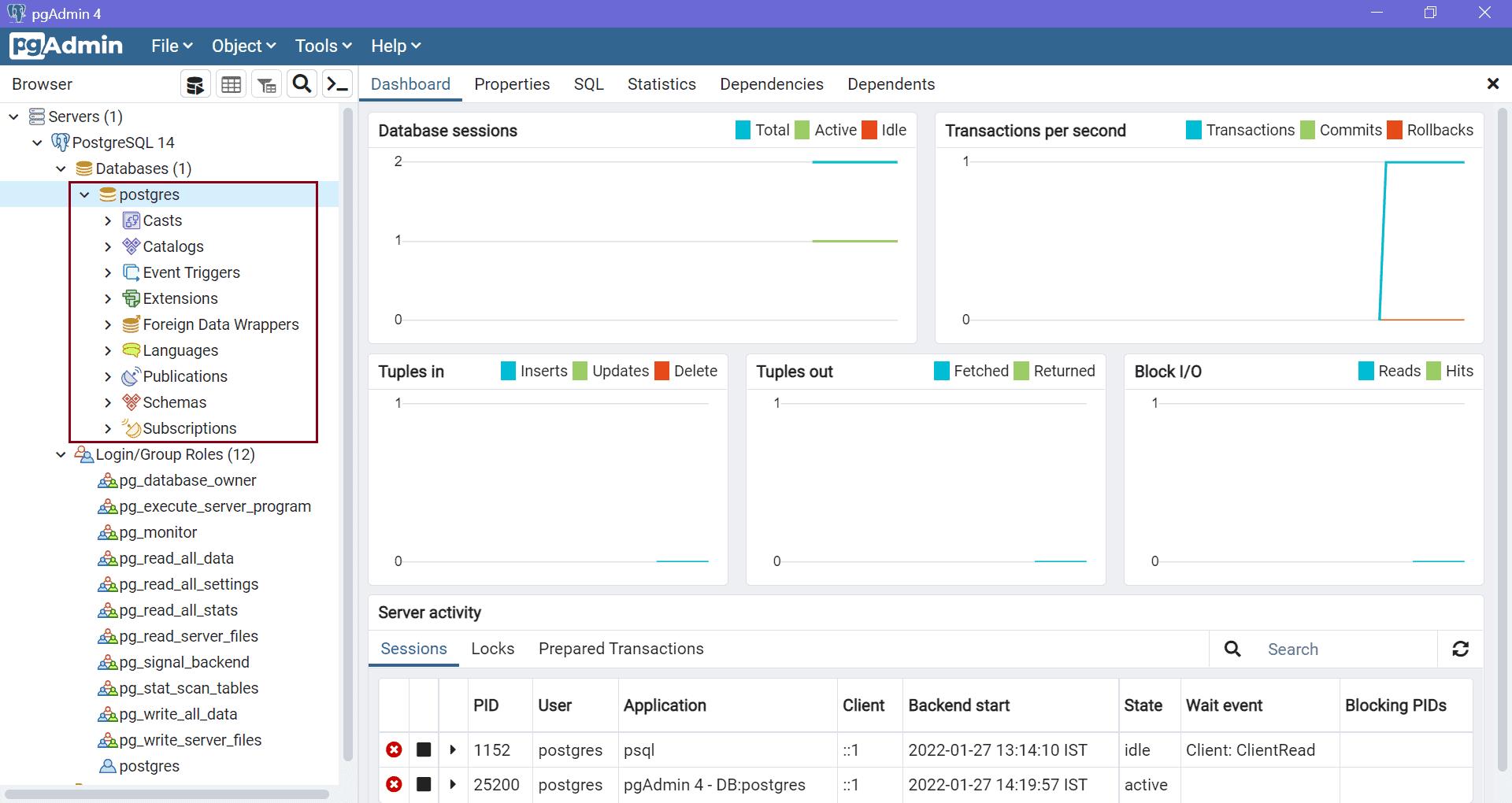 postgres Database in pgAdmin