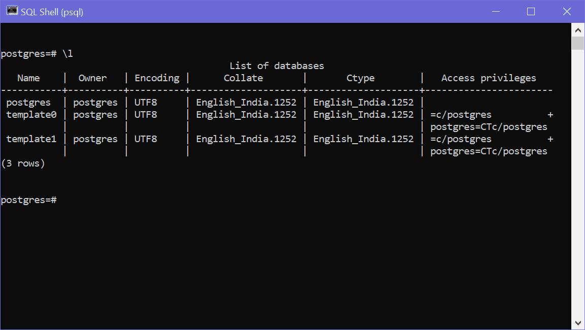 SQL Shell List Command