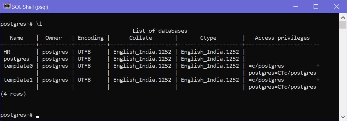 List All Databases in psql