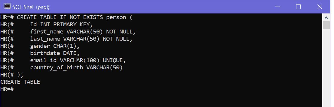 Create Table in psql