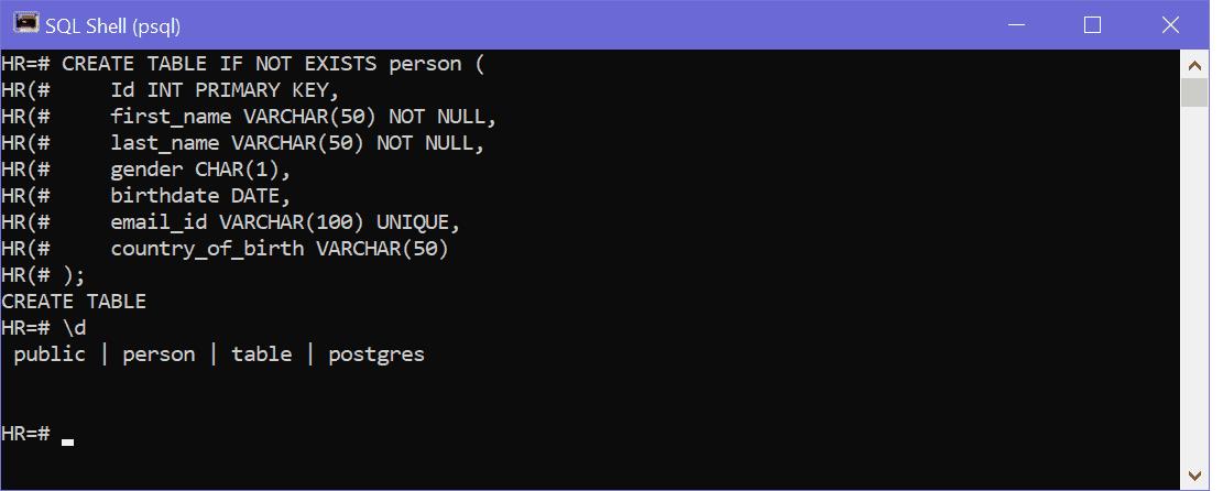 List Tables in psql