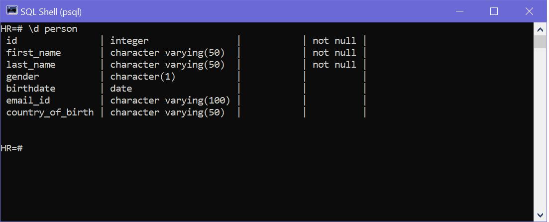 List Table Structure in psql