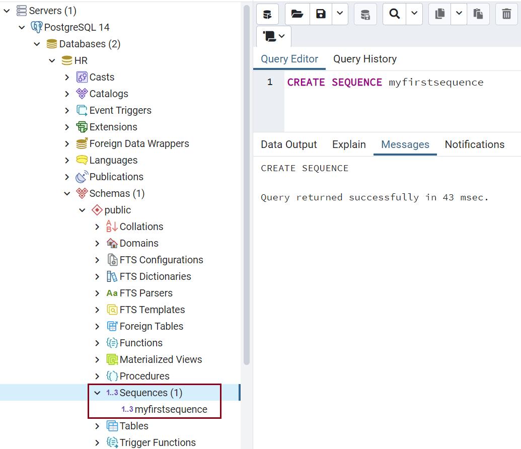 Sequences in pgAdmin