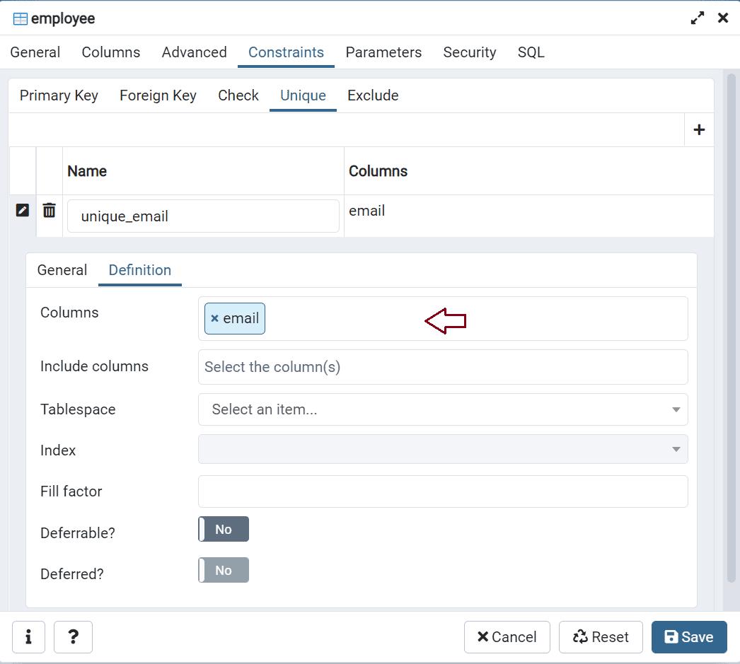 Add Unique Constraint Definition