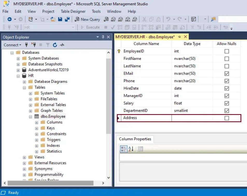 Add Columns to a Table in SQL Server