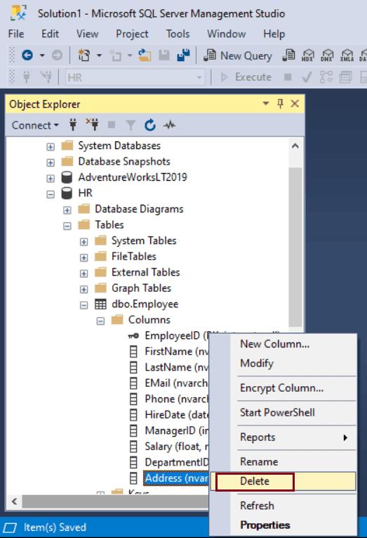 Delete Column in SQL Server