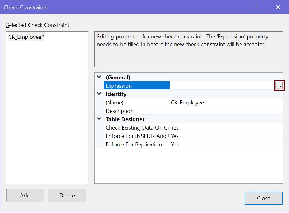 Add Check Constraint Expression