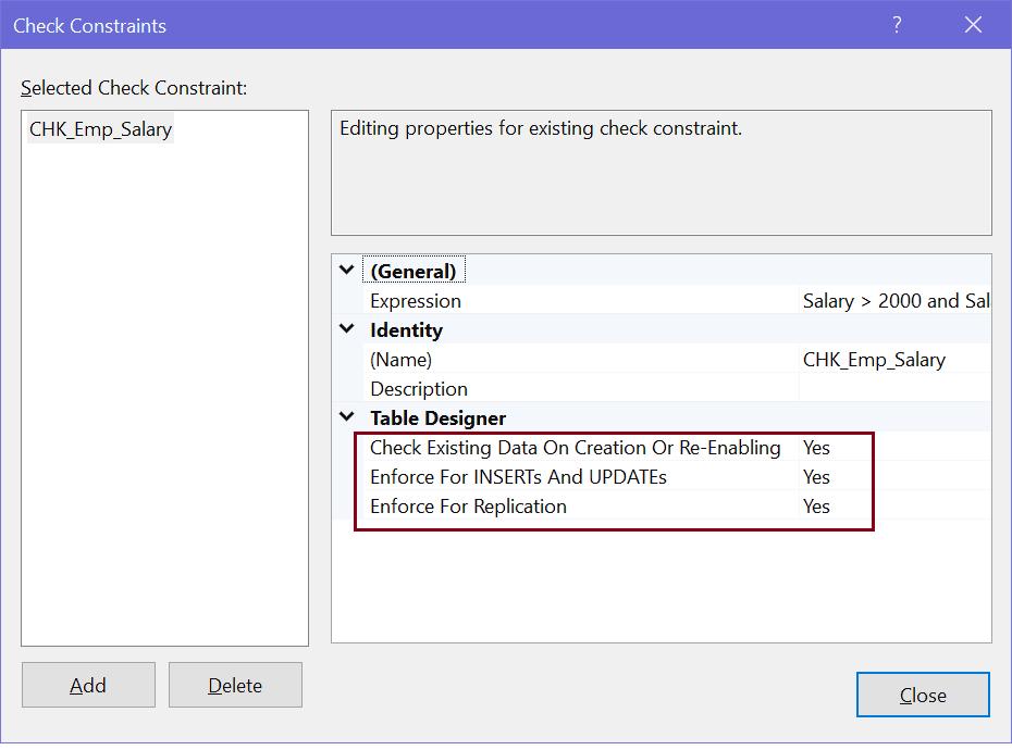 Enable/Disable Check Constraint