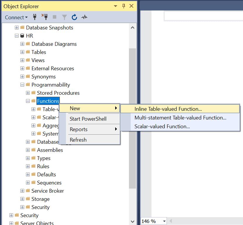 Create Functions in SSMS