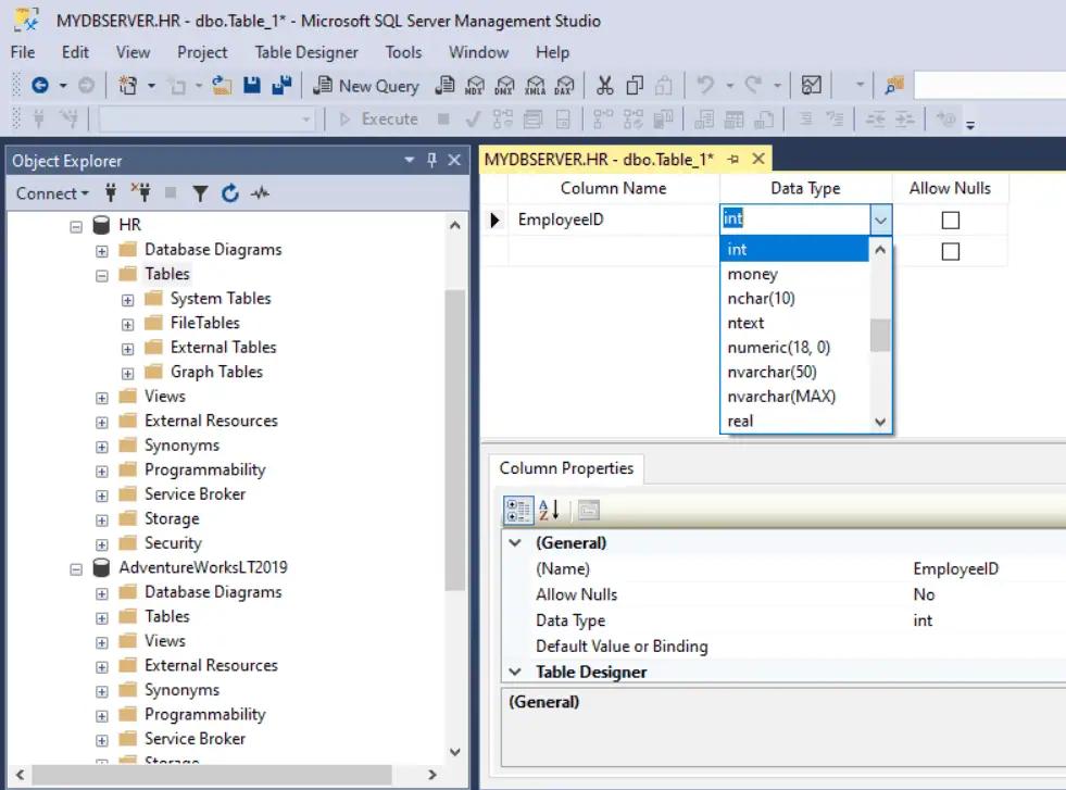 Create Table in SQL Server