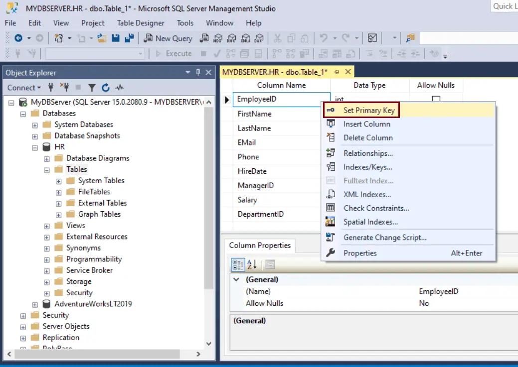 Create Table in SQL Server