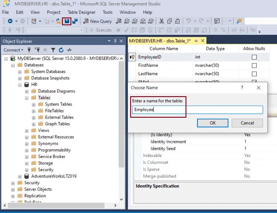 Create Table in SQL Server