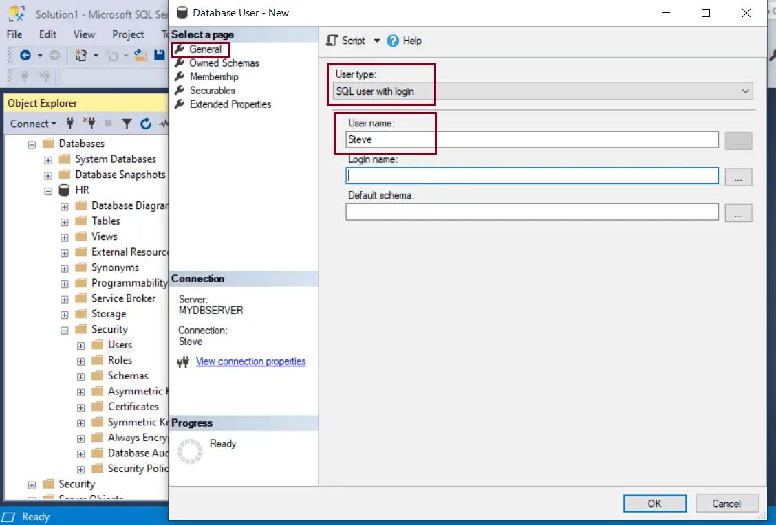 Create a New User and Grant Permissions in SQL Server 2019