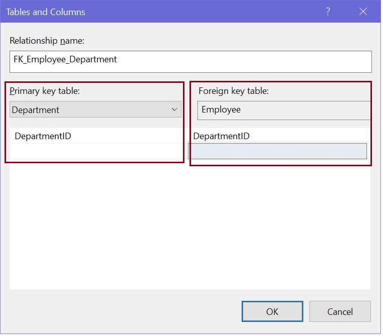 Configure a Foreign Key in SQL Server