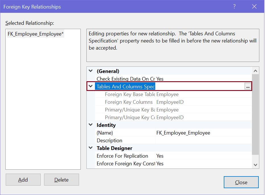 Configure a Foreign Key in SQL Server