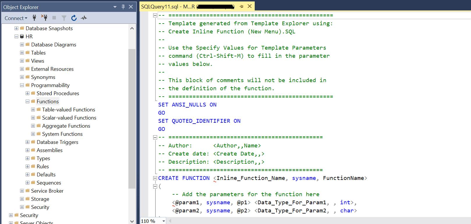 Create Functions in SSMS