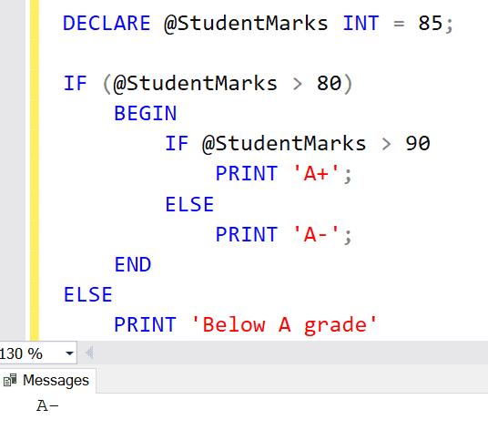 Result in SSMS