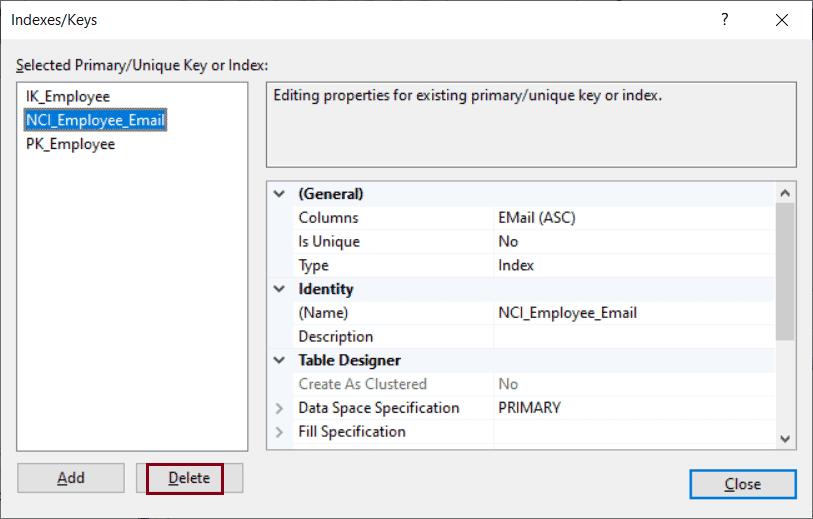 Delete Indexes