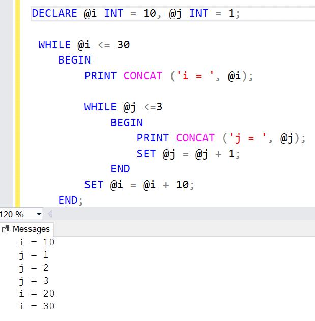 Result in SSMS