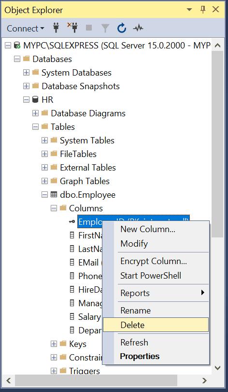 Delete Primary Key in SQL Server