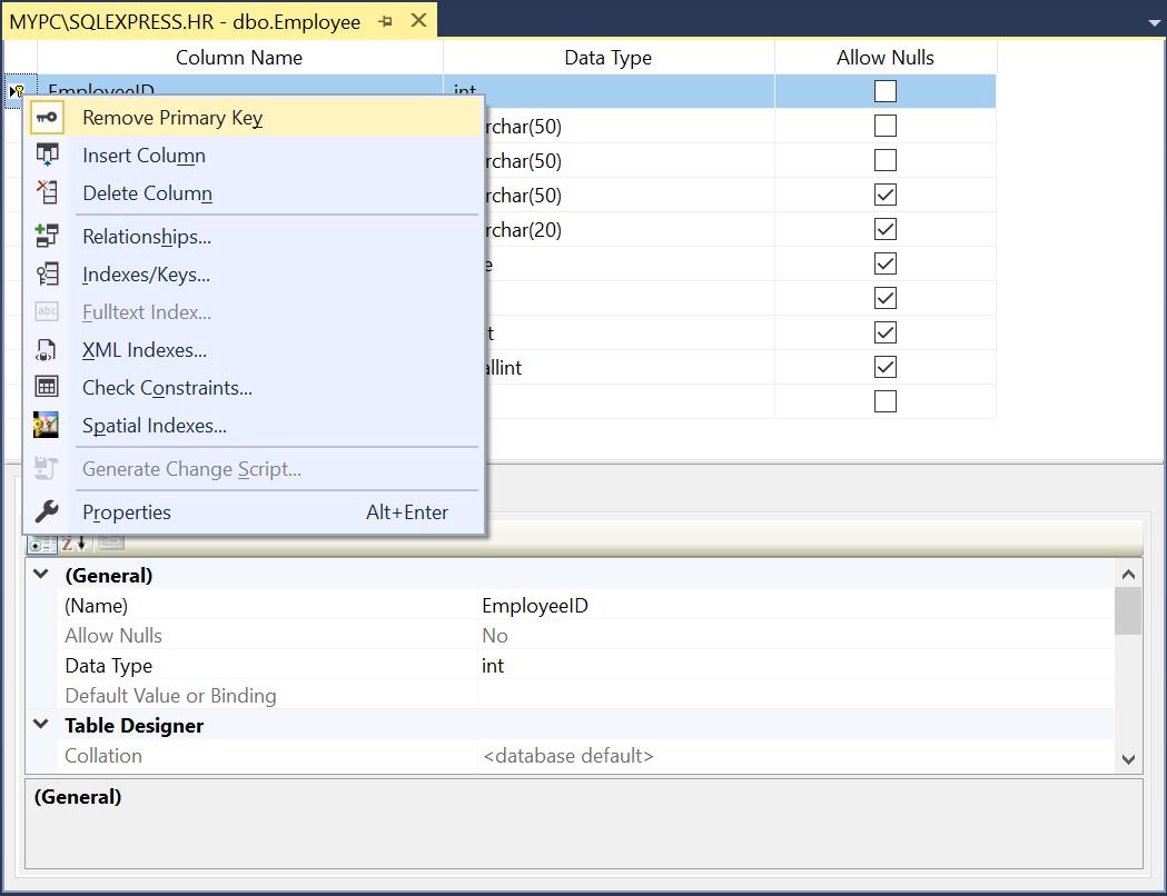 Remove Primary Key in SQL Server