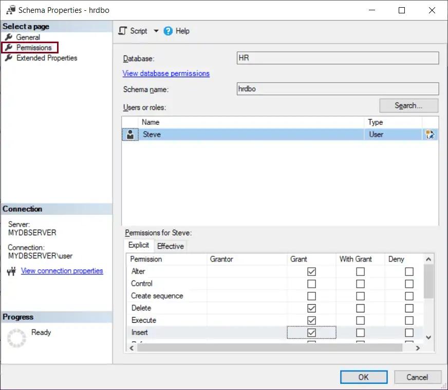 Database Schema Permissions