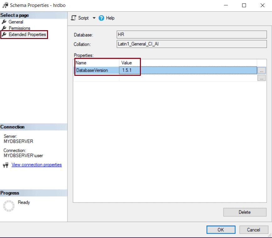 Database Schema Extended Properties