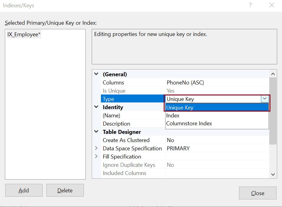 Add Unique Key Constraint