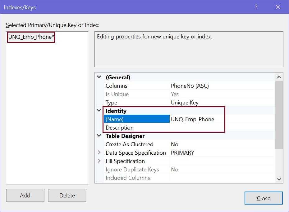 Add Unique Constraint Expression